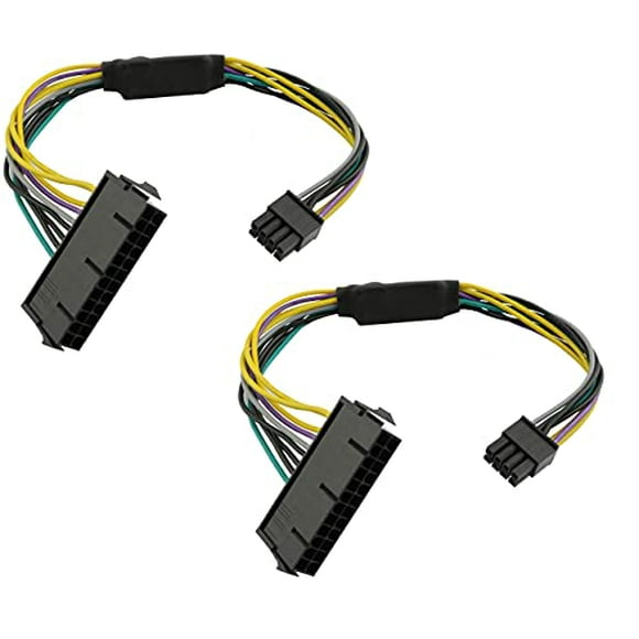Longdex 2pcs 11 Inch 24-Pin to 8-Pin 18AWG ATX PSU Power Supply Adapter Cable for Motherboards
