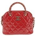 thumbnail image 1 of Pre-Owned Chanel Coco Quilted Calfskin Patent Leather Clutch With Chain Red, 1 of 14