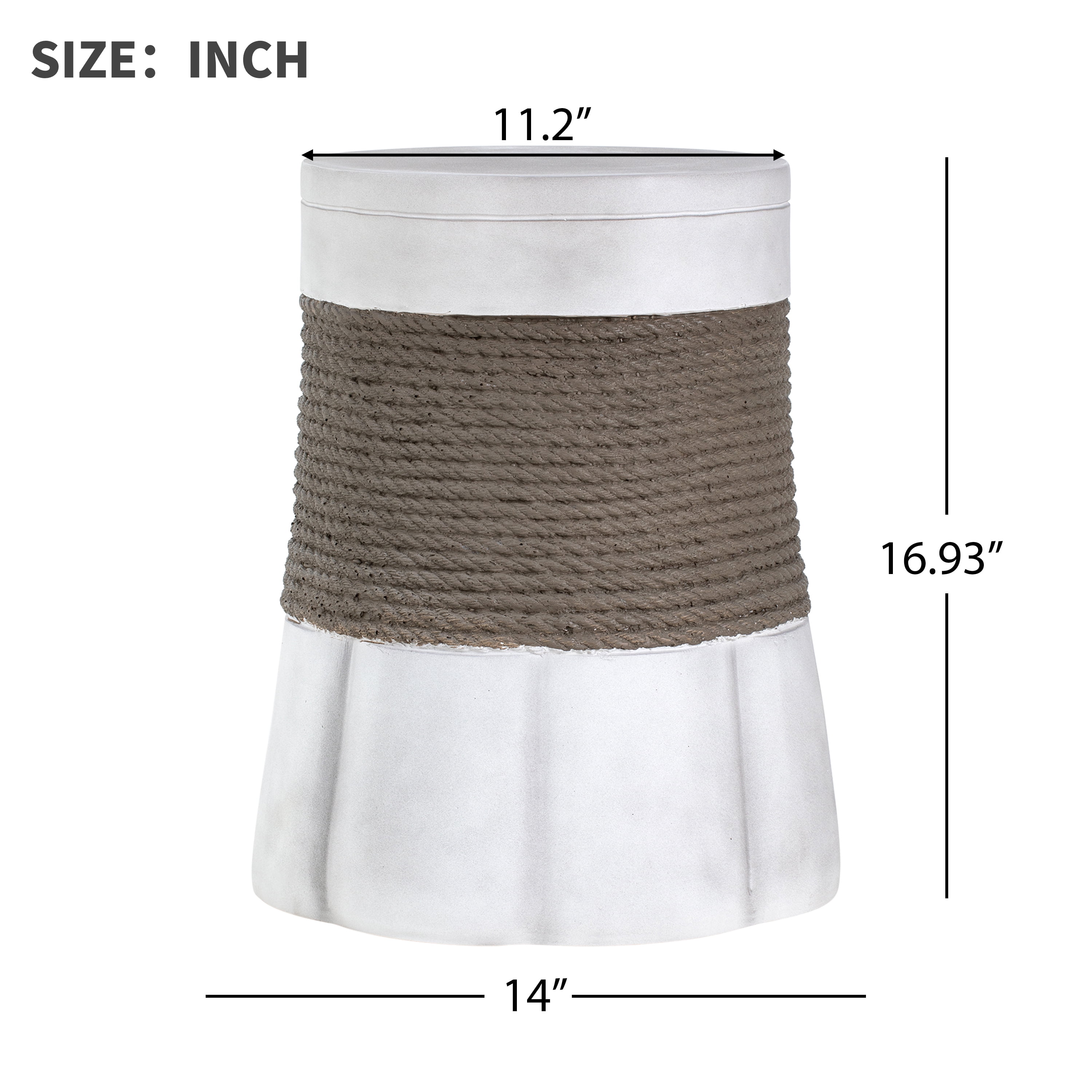 Mintazer Woven Rope Fan Base MGO Round Side Table, Weatherproof Indoor Outdoor Cylindrical Accent End Table for Patio Balcony Living Room