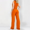 thumbnail image 6 of Scyoekwg Women 2 Piece Outfits Solid Color Sleeveless Turndown Collar Button Pocket Tops Solid Color Elastic Waist Tie Pants Sets (Orange,L), 6 of 7