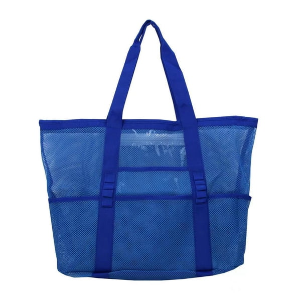 Bolso de playa de malla grande, 43 x 20 x 39 cm, nailon resistente a la arena, múltiples bolsillos, para guardar toallas y chanclas, bolso de viaje