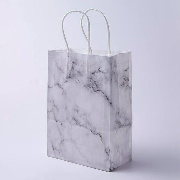 kraft Paper Bags with Handles Gift Bags Shopping Bags Rectangle Marble Texture Pattern White 21x15x8cm