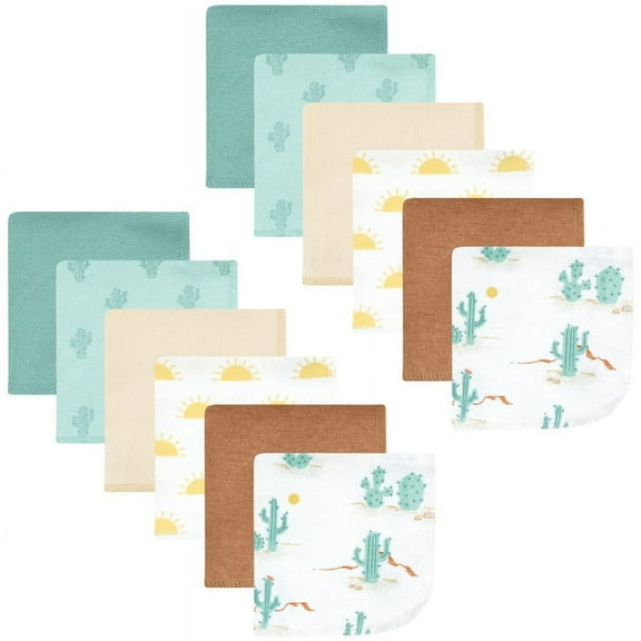 Hudson Baby Flannel Cotton Washcloths, Desert Cactus 12 Pack, One Size