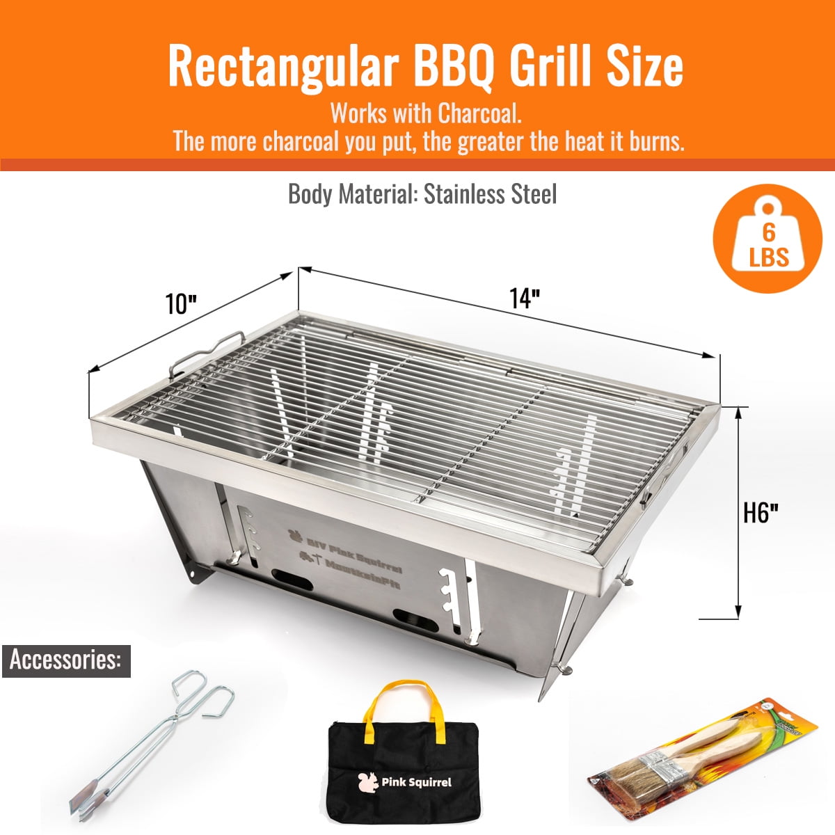 AJ Enjoy 14'' Rectangular Portable Mini Charcoal Grill