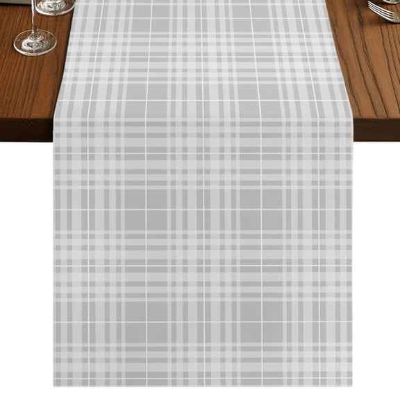 Buffalo Plaid Burlap Cotton Table Runner 13x120 Inches Long, Modern Gray Farmhouse Gingham Striped Farmhouse Table Runners, Outdoor Dining Tablecloths Decor for Baby Shower/Party/Wedding