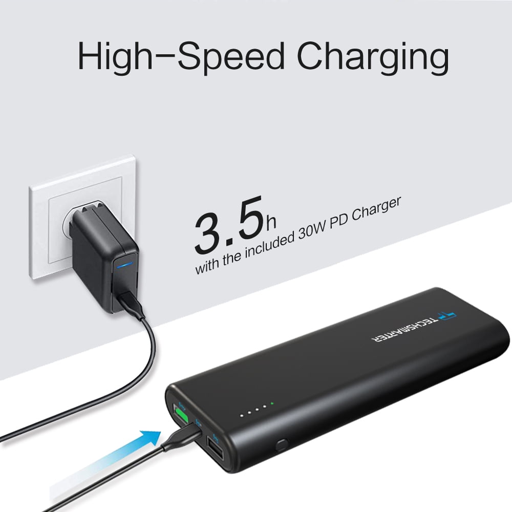 Techsmarter 20000mAh 30W Power Delivery USB C PD Laptop Portable Charger. Compatible with MacBook, iPad, iPhone, Samsung, LG, Moto