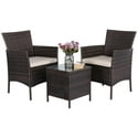3-Pieces Suit Wicker Set Rattan Chairs & Coffee Table w/Beige Cushion