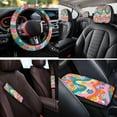 thumbnail image 4 of HUIACONG Hippie Flower Car Seat Covers Full Set with Steering Wheel Cover Armrest Cover Seat Belt Pads Headrest Covers Coasters Keychain 14 Pcs Cute Car Accessories for Women Interior, 4 of 8