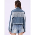 thumbnail image 4 of DARING DIVA Women's Cropped Jean Long Sleeve Frayed Tassel Fringe Denim Jacket S Gray Blue, 4 of 7