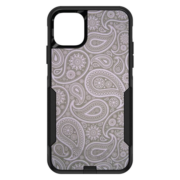 DistinctInk OtterBox Commuter Custom Case for Apple iPhone 15 (6.1" Screen) - Grey Black Paisley - Raised Bezel Screen Guard
