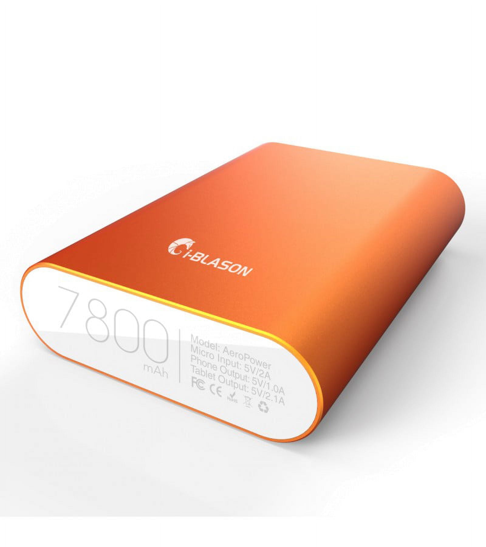 iPhone Battery, i-Blason Aero 7800 mAh Battery Portable USB Charger Power Bank - Intelli-Charge Wide Compatibility, Fast Charging, High Capacity - For Apple iPhone Samsung Galaxy and More (Orange)