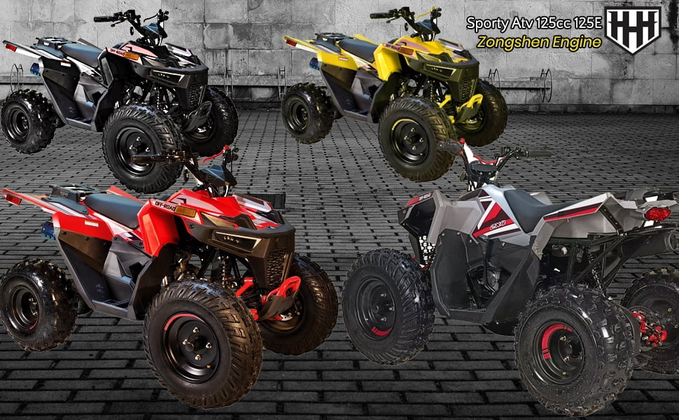 HHH 125cc ATV Quad 125cc ATV with Reverse, LED Lights, Big Wide Tires 4 Wheeler-Red