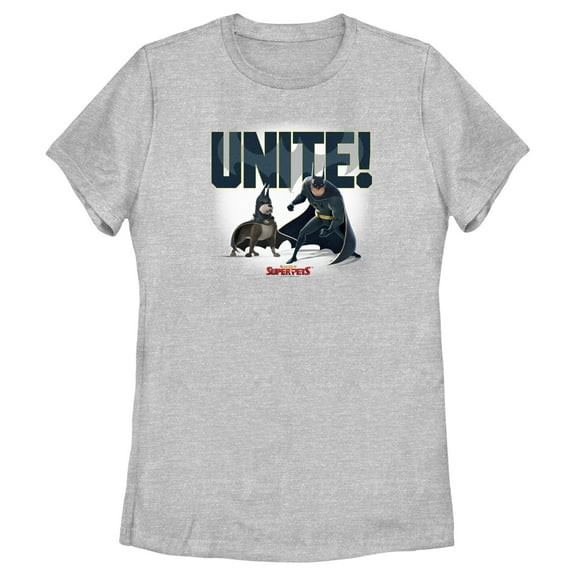 Women's DC League of Super-Pets Batman and Ace Unite  Graphic Tee Athletic Heather Small