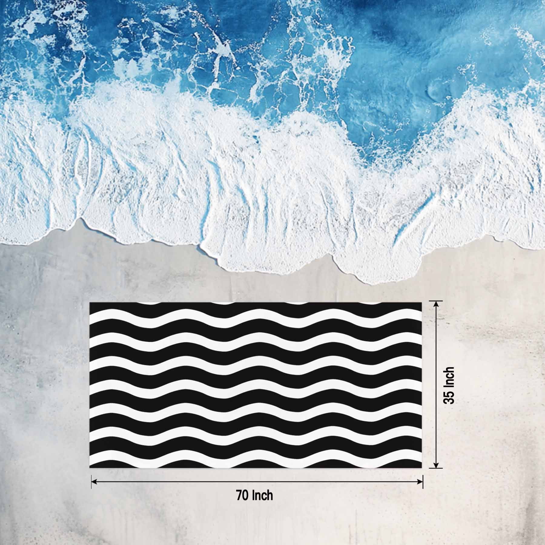 Geometric Striped Pattern Beach Towels Blanket Soft&Absorbent Quick Dry Microfiber Black and White Wave Pattern Pool Towels for Swimming ,Yoga, Sports, Gym, Camping,Large 35X70in,