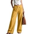 thumbnail image 2 of Dwellite Women Casual Linen Wide Leg Pants High Waist Straight Trousers Solid Color Palazzo Pants with Pockets 2026 Yellow 2XL, 2 of 4