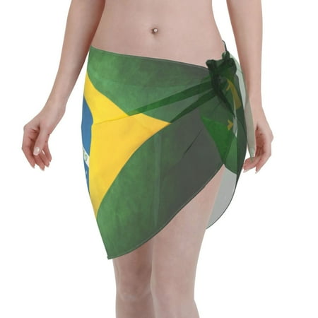 Swimsuit Coverups For Women Brazilian Flag Sarong Beach Bikini Wrap Sheer Short Skirt Chiffon Scarf For Swimwear
