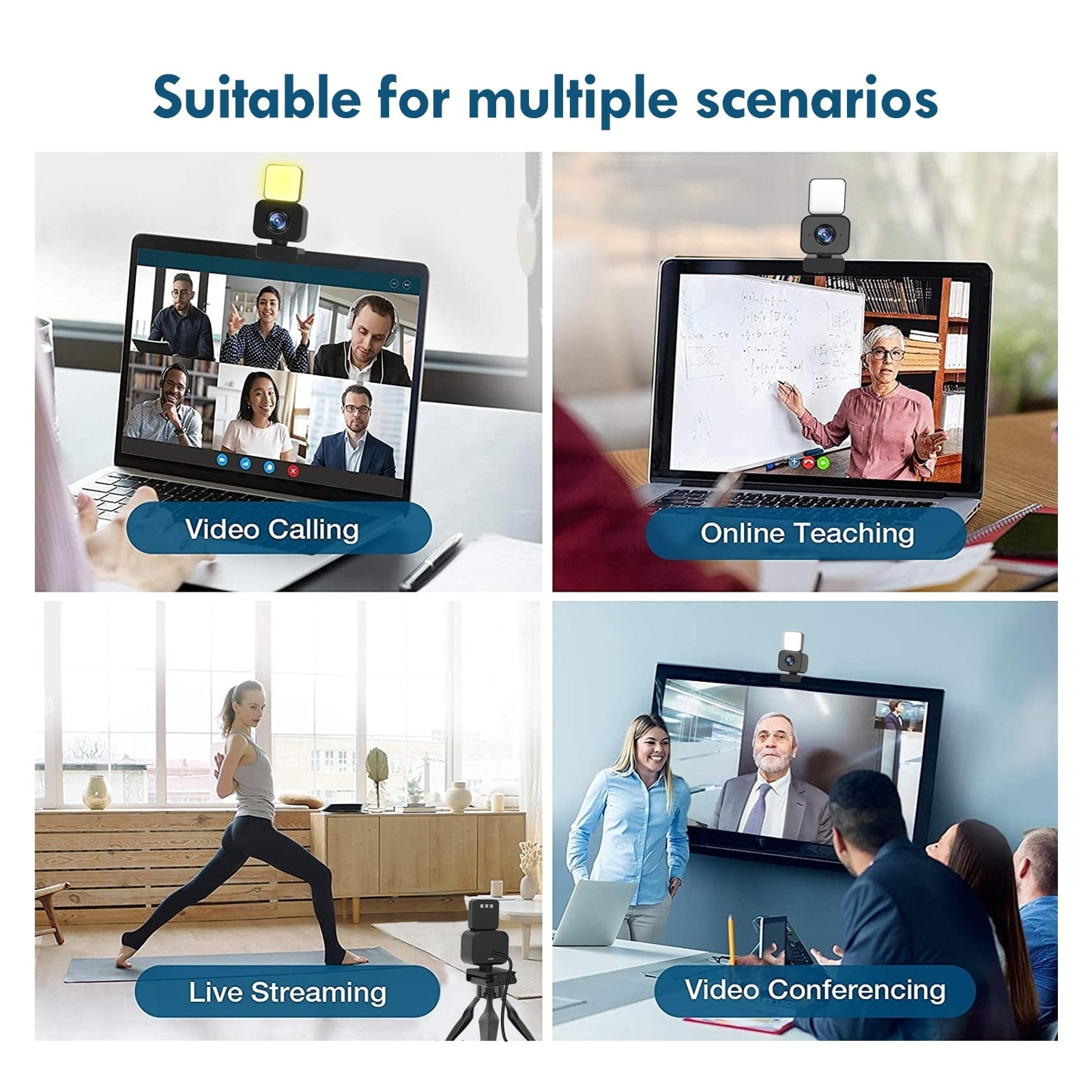 Webcam HD 1080P With Ring Light And Tripod Webcam Cover 3 Colors Brightness Adjustable For Conferencing, Live Streaming, Recording ,HD Video