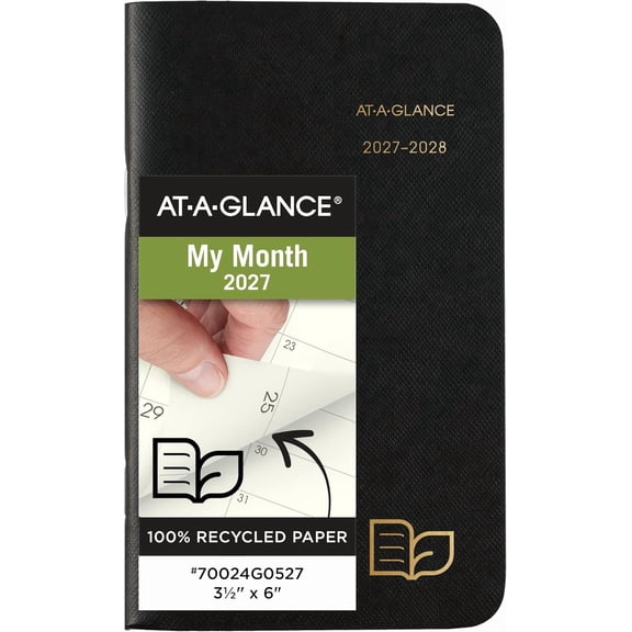 AT-A-GLANCE 2027-2028 Planner, 2-Year Monthly Planner, 3.5" x 6", Pocket Size, Unruled Daily Blocks, Recycled Black (70024G0527)