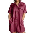 thumbnail image 2 of Miqool Women's Cotton Lapel Shirt Dress Casual Short Sleeve Button Front Utility Mini Dress with Pockets Loose Fit Summer Dress, 2 of 8