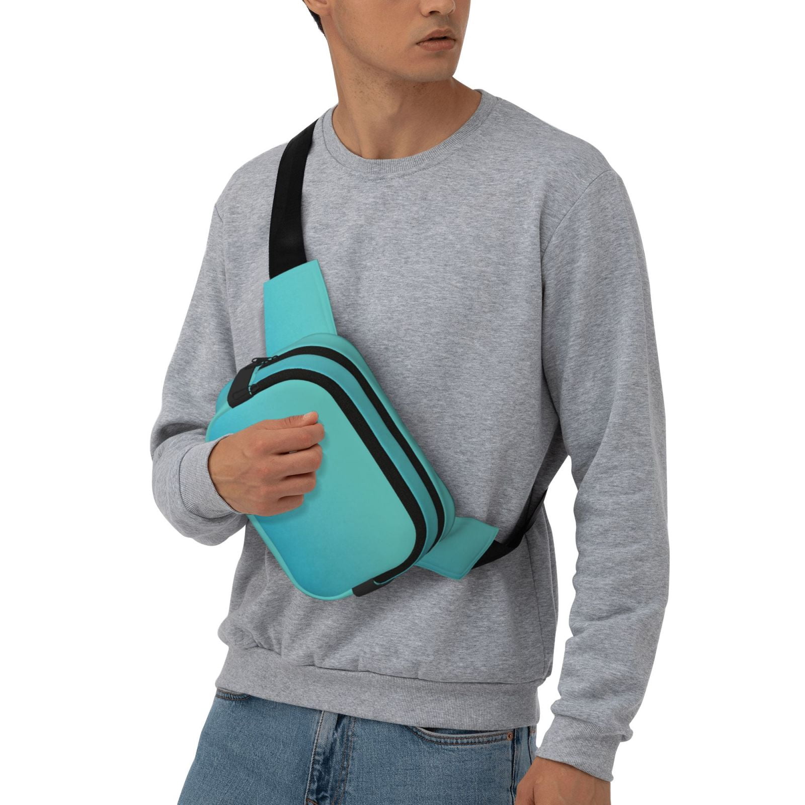 Kuqiui Teal Turquoise Print Fanny Packs for Women Cross Body Waist Bag Fashionable Fanny Pack Designer Workout Hiking Waist Pack Running Travel Gym