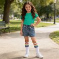 thumbnail image 3 of CYRBOKO Girls Outfit Sets, Casual Short Sleeve Elastic Waist Cotton T-shirts and Jeans and Socks Green Size 5-6 T, 3 of 8