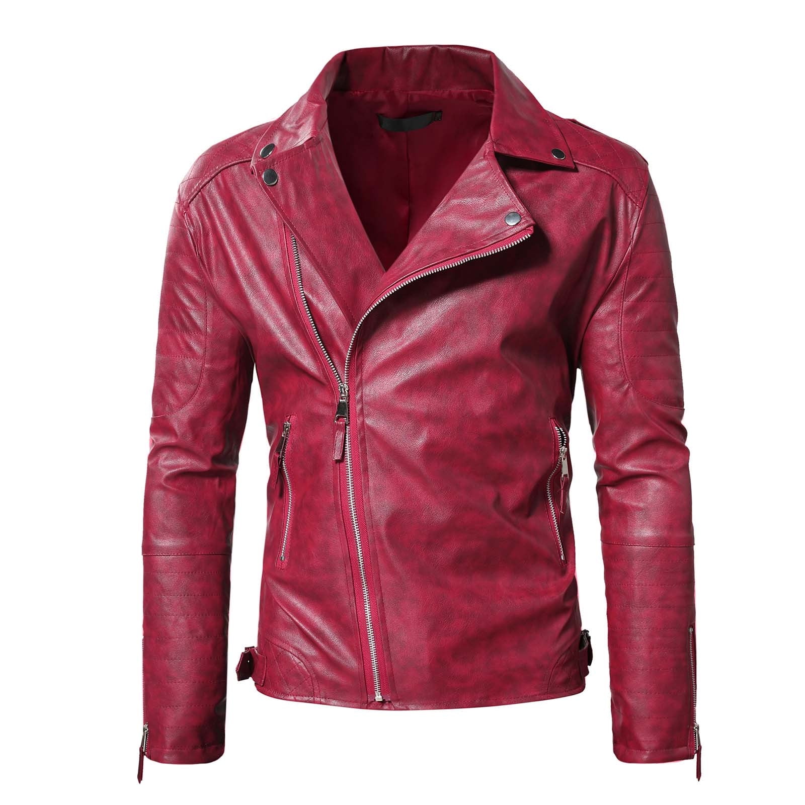 Men's PU Leather Jacket Causal Belted Faux Leather Motorcycle Jacket