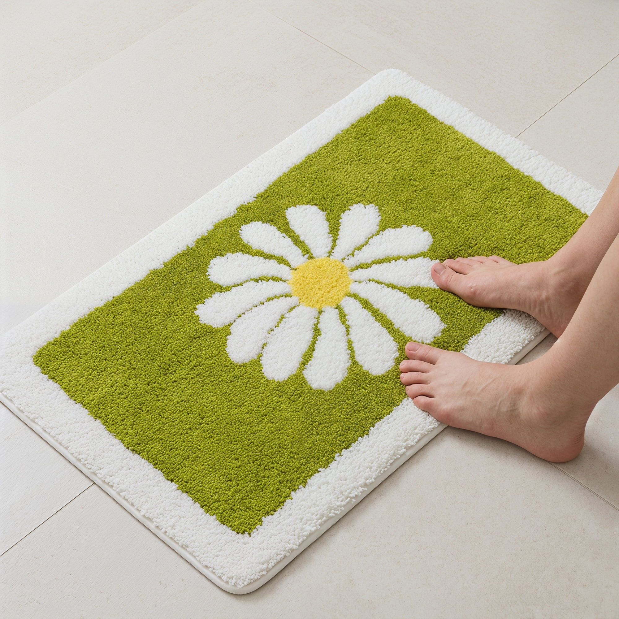 Unique Bargains Aesthetic Non Slip Ultra Soft Absorbent Shaggy Bath Mat Green 32" x 20"