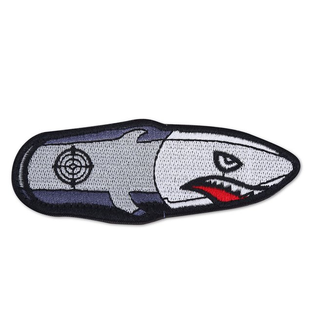 Parche bordado con gancho y bucle para apliques de insignia en el brazo en bolsas de uniformes (misil de tiburón tipo largo)