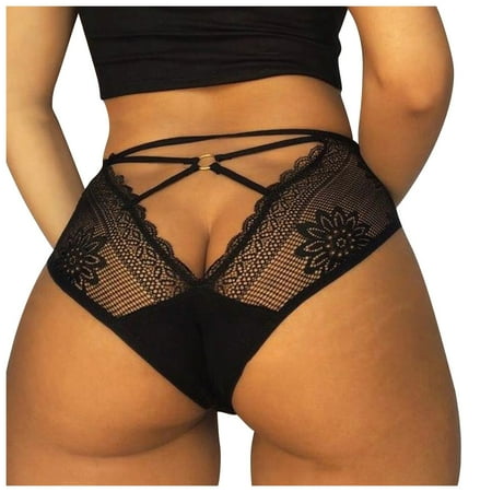 

WZHKSN Womens Lace Panty Black Traceless Thongs 1-Pack