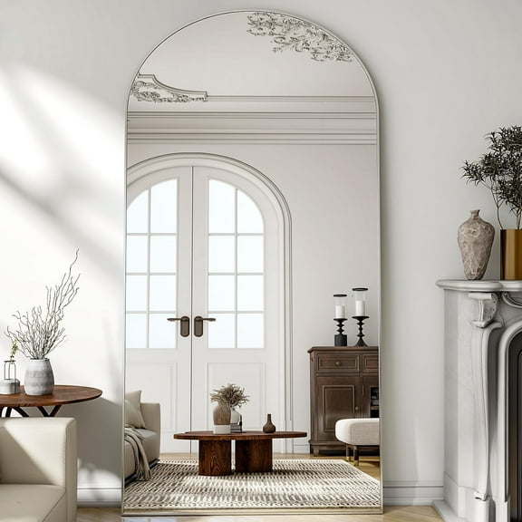 Arched Full-Length Mirror, 34"x76" Arch Floor Mirror with Stand, Wall-Mounted Mirror for Bathroom, Dressing Room - Hanging or Leaning - Full Body Mirrors for Bedroom, Silver