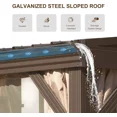thumbnail image 3 of Domi 8x12FT Lean-To Gazebo, Outdoor Wall-Mounted Aluminum Frame Pavilion with Sloping Galvanized Steel Roof, Netting & Curtains for Deck, Porch, Backyard, 3 of 8