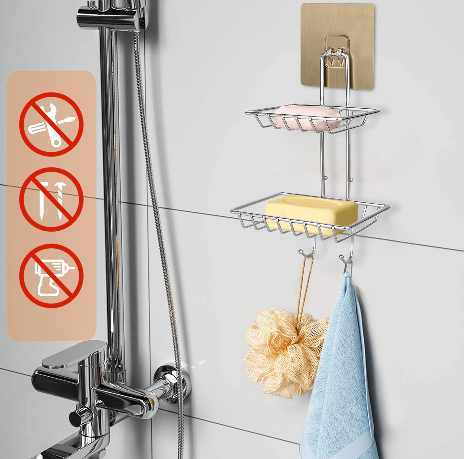 Soap Dish Holder, PASEO Stainless Steel 2 Tiers Shower Caddy with Hooks,  Self-Draining Rustproof Sponge Storage Organizers Bathroom Kitchen Racks  Sink