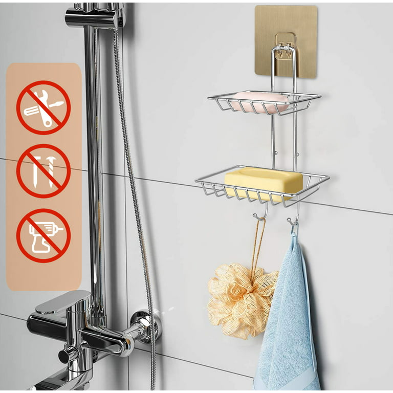 4 Tiers Soap Dish Holder for Shower Wall, Foldable 304 Stainless Steel Soap  Bar Holder Self Draining Soap Dishes Holder for Bathroom with 2 Hooks(1