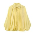 thumbnail image 6 of Yigetop Bomber Jacket Women, Women's Puffed Jacket Oversized Streetwear Casual Batwing Sleeve Lapel Collar Zip Front Pleated Shirts Womens Bomber Jacket Yellow L, 6 of 6