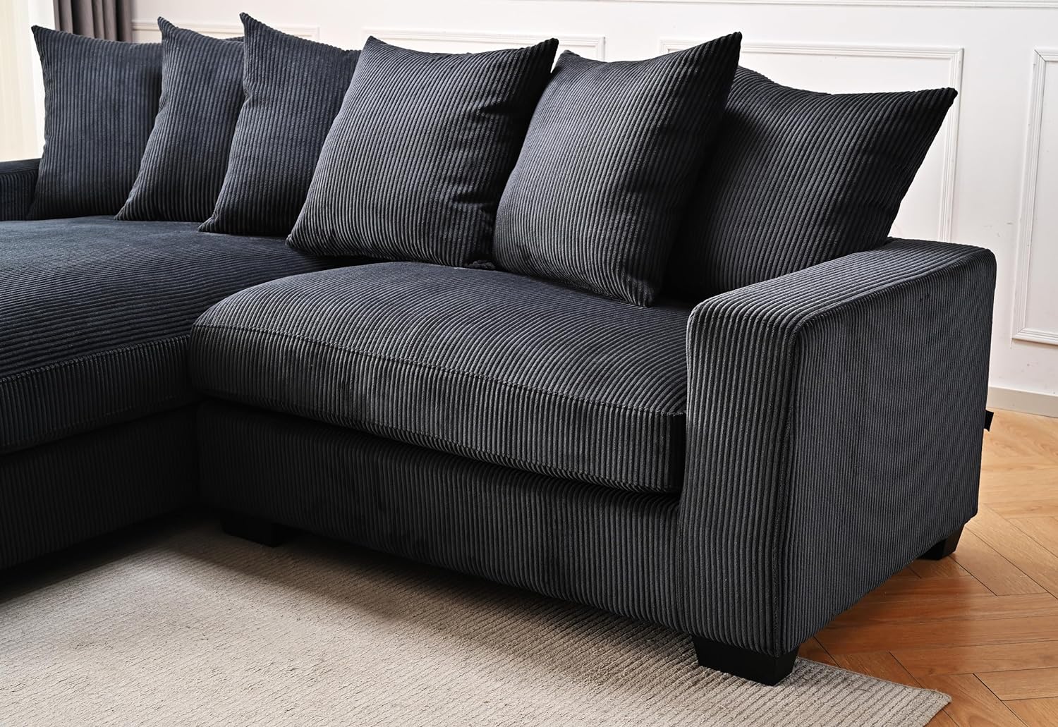 US Pride Furniture Luxe Oversized Two-Piece Sectional Couches for Living Room L Shaped Sofa  Corduroy Fabric Facing Left, Blue