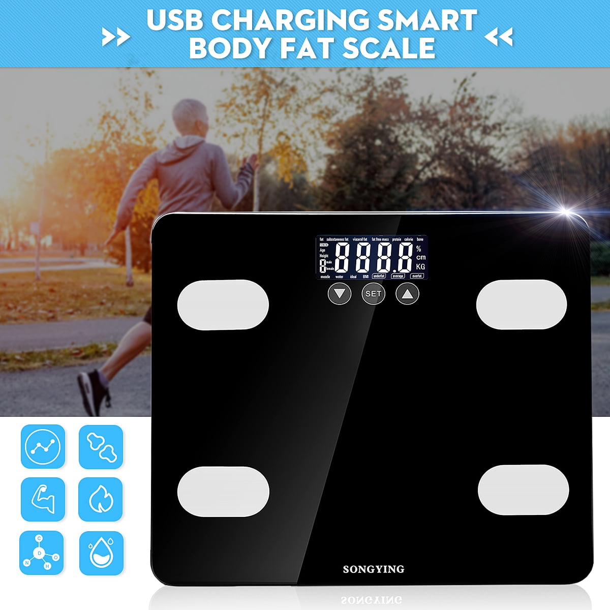 150KG Digital BMI Fat Analyser Bathroom/ Body Scale Weighing Scale