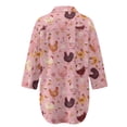 thumbnail image 5 of Xoenoiee Pink Rooster Chicken Butterfly Bee Floral Print Womens Button Down Shirts Long Sleeve Blouse Tunic Tops Cover Up Shirt Side Split Loose Beach Bikini Dress, 2XL, 5 of 7