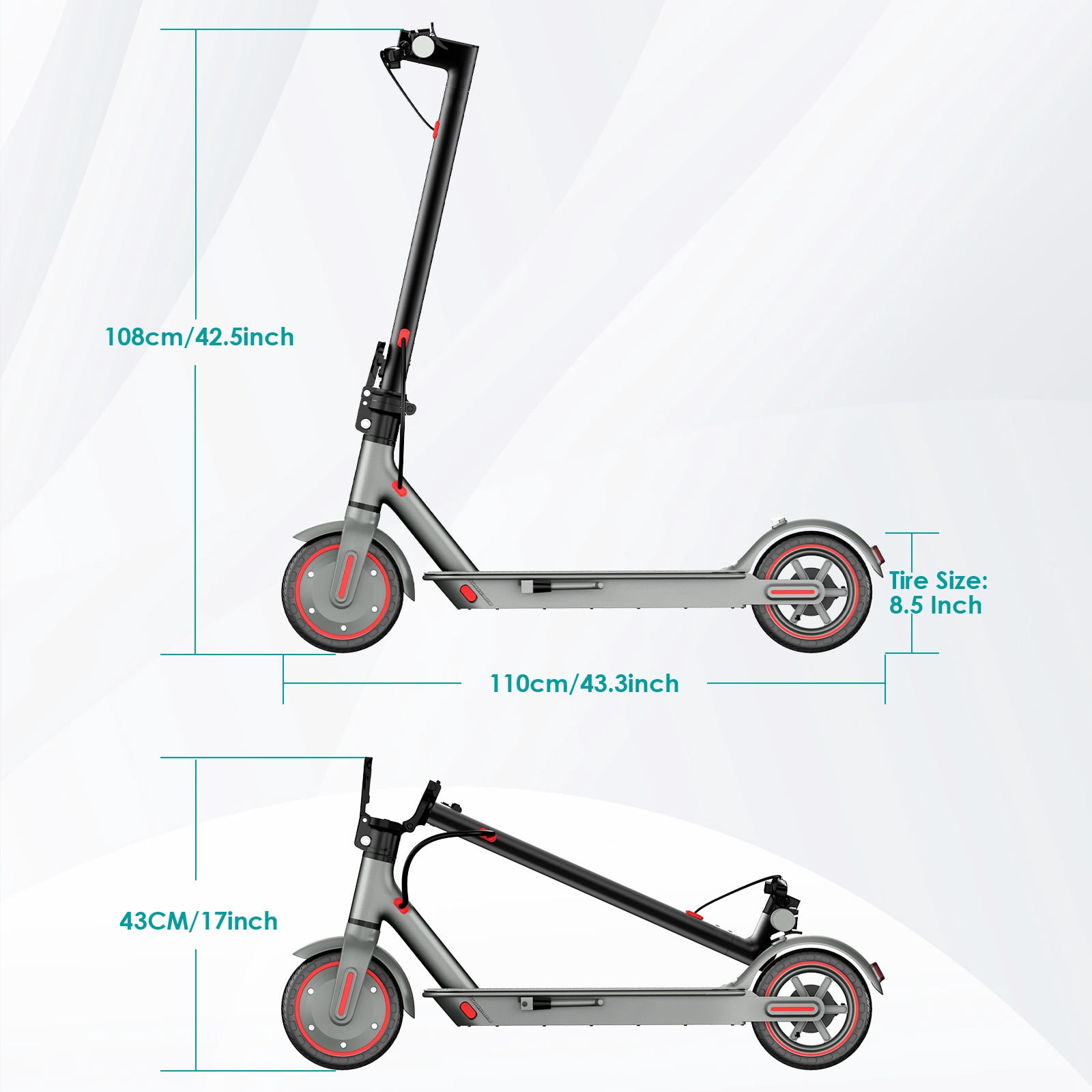 350W Electric Scooter, 8.5” Solid Tires, 19 Mph Top Speed & 15Miles Range, Folding Commuting E-Scooter for Adults and Teens with APP Control Red