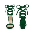 thumbnail image 5 of BLISSFUL STEP Strappy Heels Open Toe Block Heel Lace Up Sandals for Women Royal Green 6.5, 5 of 6