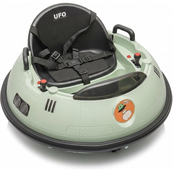 12V Electric Ride-On Bumper Car, 360° Spin, Remote Control, Dual Joysticks, 3 Speeds, LED Lights, Music, Safety Belt, Indoor/Outdoor, for Ages 3-8,Green