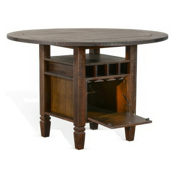 Flint Counter Height Table, 54 Inch Round, Brown Storage Pedestal Base