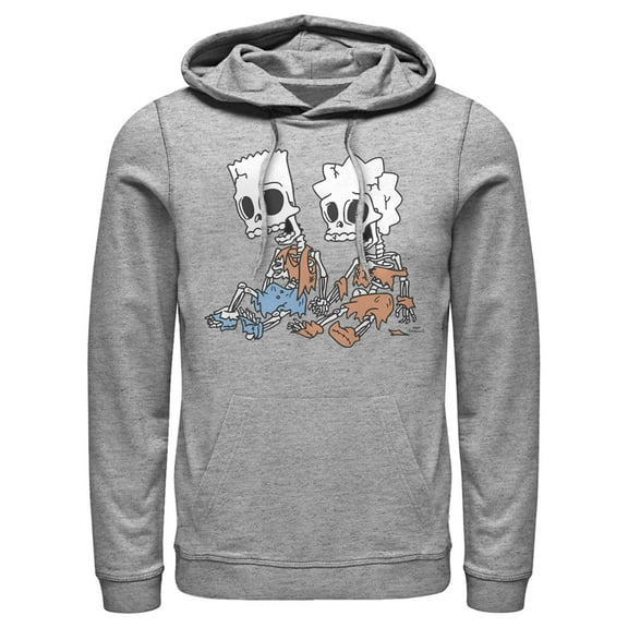 Men's The Simpsons Skeleton Bart and Lisa  Pull Over Hoodie Athletic Heather Medium