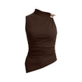 thumbnail image 5 of Mifsaly Womens Sleeveless Halter Neck Tops Elegant Asymmetric Ruched Tank Top Metal Ring Shoulder Pleated Cami Blouse Summer Party Going Out Shirts Coffee,M, 5 of 5