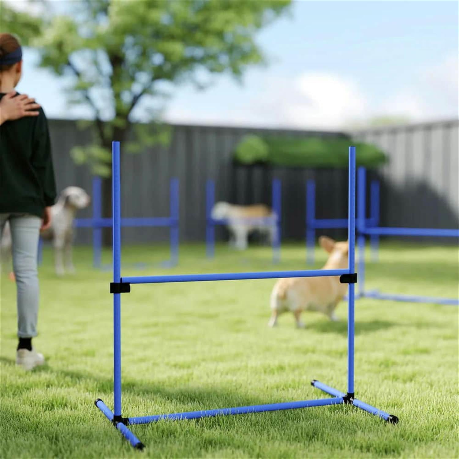 Kadyn 8-Piece Dog Agility Set with Height-Adjustable Bars, Portable Bag, Replacement Top Bar for Dog Training, Pet Agility, Blue