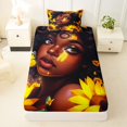 thumbnail image 3 of Castle Fairy Artistic Black Girl Twin Sheets 3pcs,Sunflower Butterfly Print Bedding,Yellow Green,1 Fitted Sheet, 1 Flat Sheet and 1 Pillowcase, 3 of 6
