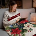 thumbnail image 5 of Poinsettia Fir Leaf Berry Flannel Blanket for Bed,Travel and Camping, Christmas Balls Super Soft Cozy Blanket for All Seasons 40"x50", 5 of 9