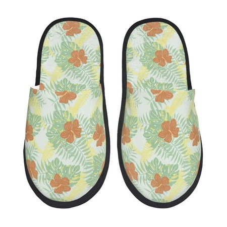 

Sigee Tropical Flowers for Cozy Furry Slippers Super Soft Indoor and Outdoor Use Non-Slip Sole Slip On House Slippers-Medium