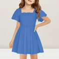 thumbnail image 2 of Girls' Summer Dress Kids 2025 Summer Dress Short Sleeve Square Neck Casual A-Line Dress for Kids in Soft Comfortable and Stylish ,Sie:130, 2 of 6