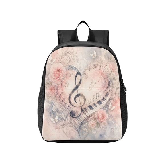 Toddler Backpack Rose Heart Piano Print Waterproof Lightweight Backpack Casual Mini Daypack for Daycare & Travel