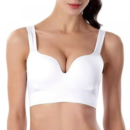 

Baywell Women Wirefree Bralette Back Smoothing Push up Bra Seamless Underwear Wireless Bras Widen Shoulder Straps White 42/95BCD 44/100A